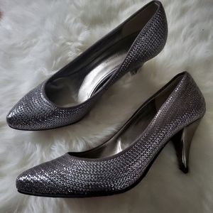 Silver Sequin Leather Pumps